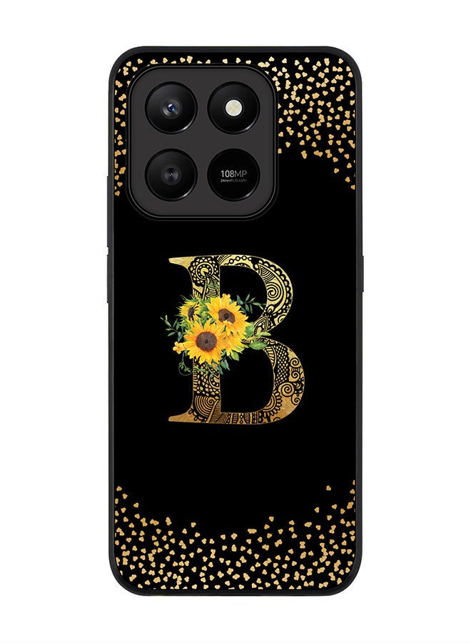 For Honor X7d 4G / X7d 5G / 400 Smart Case,Slim fit Camera Protection, Shockproof Thin Phone cover  - Custom Floral Monogram - B ( Black )